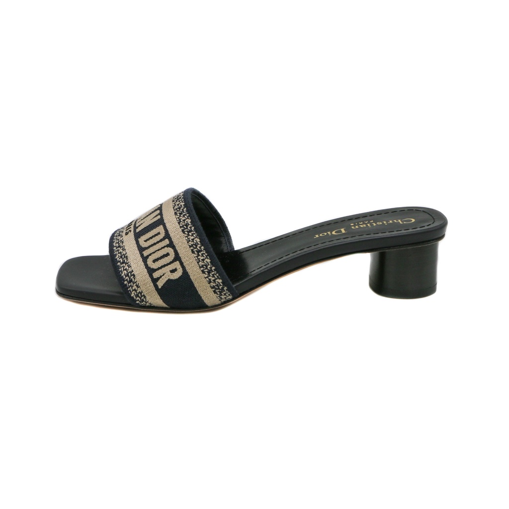 Christian Dior Dway Heeled Slide - Dark Blue Embroidered